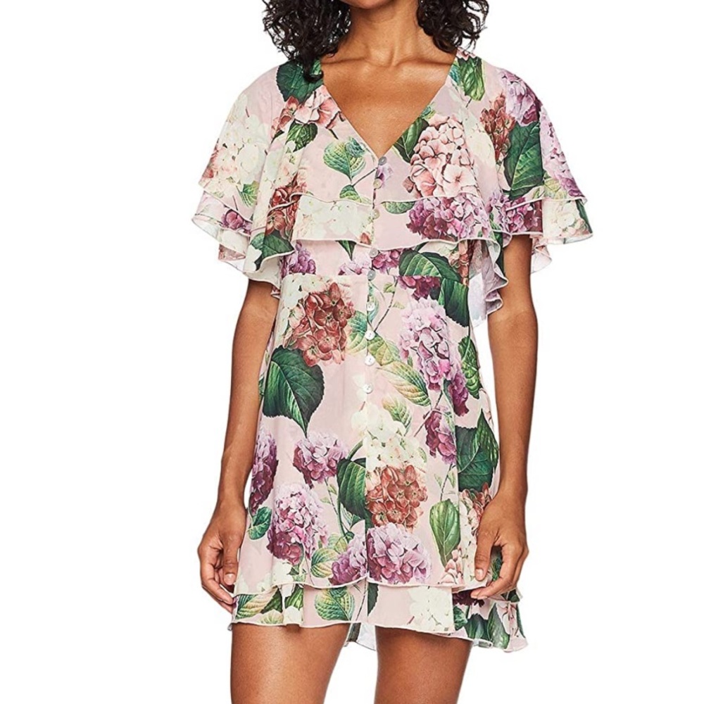Show Me Your MuMu Sweet Hydrangea Print Mini Dress  **needs button repair**